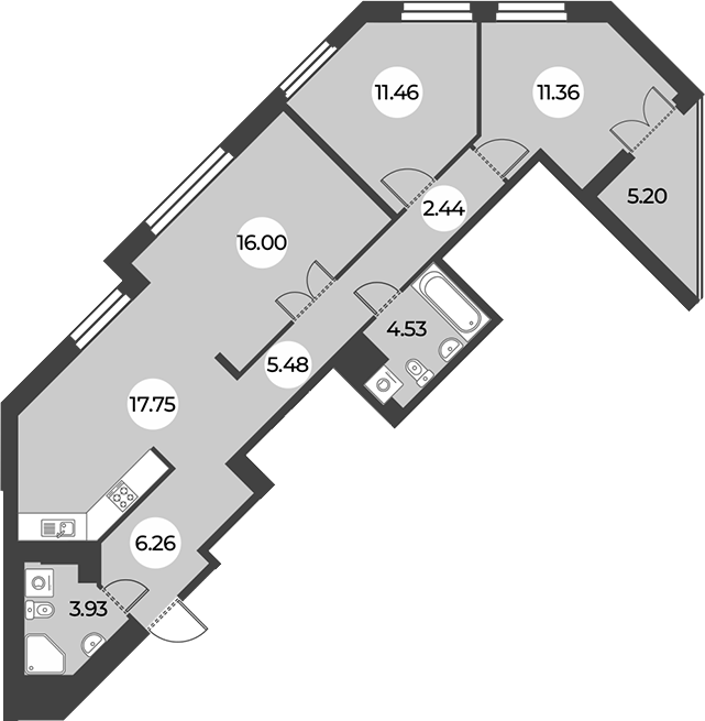 3-комнатная квартира 81.81 м², 15/24 эт., ЖК «Огни Залива»